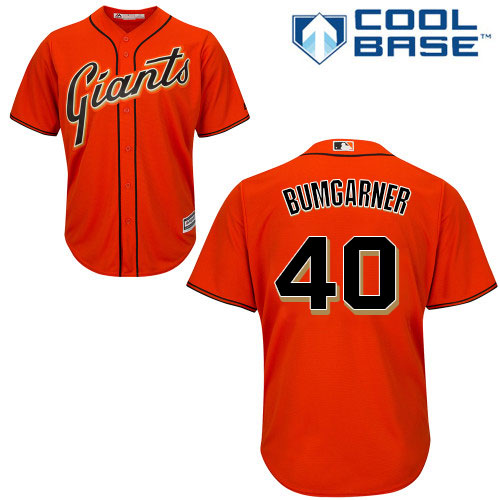 Giants #40 Madison Bumgarner Orange Alternate Stitched Youth MLB Jersey