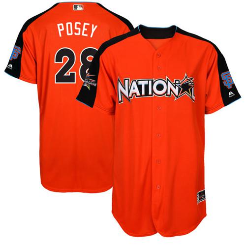 Giants #28 Buster Posey Orange 2017 All-Star National League Stitched Youth MLB Jersey - Click Image to Close