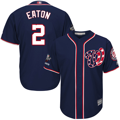 Nationals #2 Adam Eaton Navy Blue Cool Base 2019 World Series Champions Stitched Youth Baseball Jersey