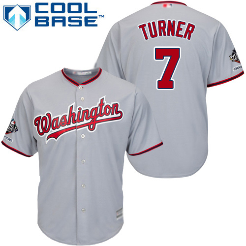 Nationals #7 Trea Turner Grey Cool Base 2019 World Series Champions Stitched Youth Baseball Jersey