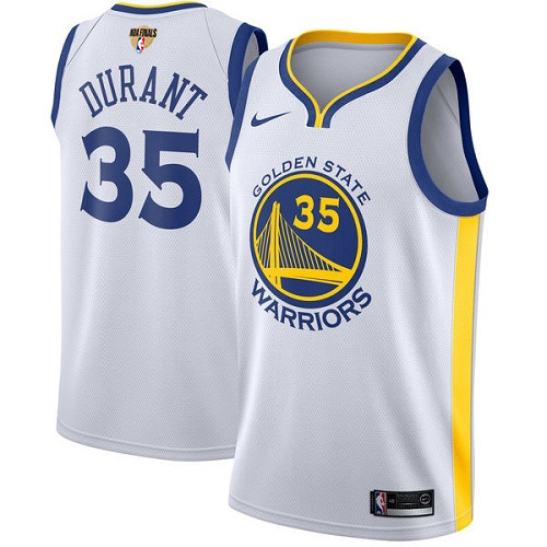 Nike Warriors #35 Kevin Durant White The Finals Patch Youth NBA Swingman Association Edition Jersey