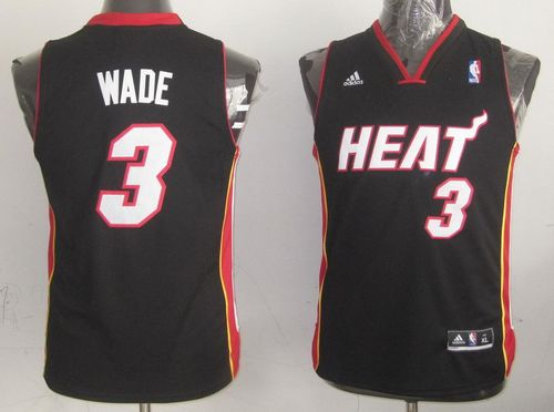 Heat #3 Dwyane Wade Black Stitched Youth NBA Jersey - Click Image to Close