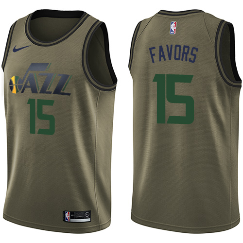 Nike Jazz #15 Derrick Favors Green Salute to Service Youth NBA Swingman Jersey