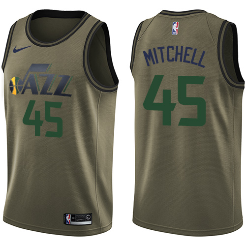 Nike Jazz #45 Donovan Mitchell Green Salute to Service Youth NBA Swingman Jersey - Click Image to Close