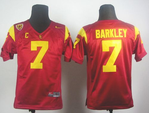 Trojans #7 Matt Barkley Red PAC-12 C Patch Stitched Youth NCAA Jersey - Click Image to Close