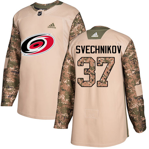 Adidas Hurricanes #37 Andrei Svechnikov Camo Authentic 2017 Veterans Day Stitched Youth NHL Jersey