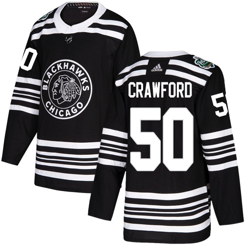 Adidas Blackhawks #50 Corey Crawford Black Authentic 2019 Winter Classic Stitched Youth NHL Jersey - Click Image to Close