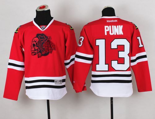 Blackhawks #13 Punk Red(Red Skull) Stitched Youth NHL Jersey - Click Image to Close