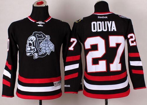 Blackhawks #27 Johnny Oduya Black(White Skull) 2014 Stadium Series Stitched Youth NHL Jersey