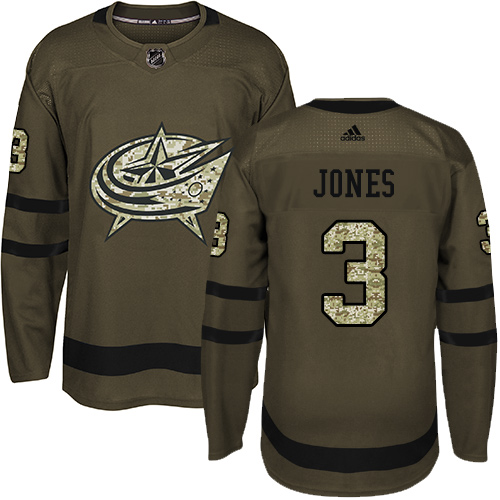 Adidas Blue Jackets #3 Seth Jones Green Salute to Service Stitched Youth NHL Jersey - Click Image to Close