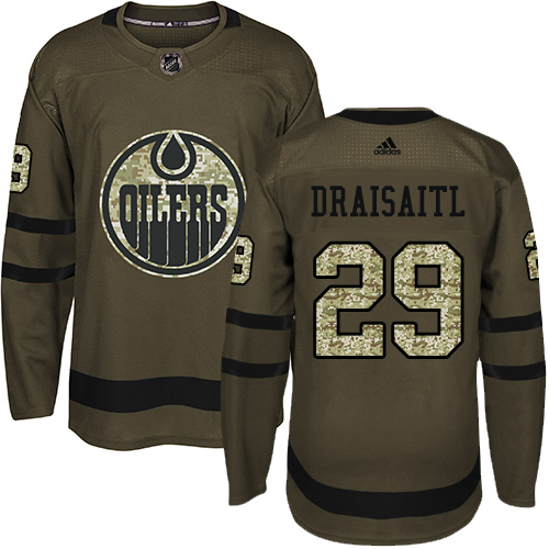 Adidas Oilers #29 Leon Draisaitl Green Salute to Service Stitched Youth NHL Jersey - Click Image to Close