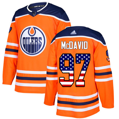 Adidas Oilers #97 Connor McDavid Orange Home Authentic USA Flag Stitched Youth NHL Jersey - Click Image to Close