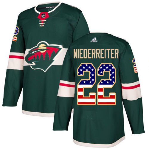 Adidas Wild #22 Nino Niederreiter Green Home Authentic USA Flag Stitched Youth NHL Jersey - Click Image to Close