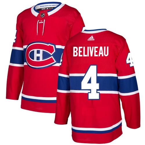 Adidas Canadiens #4 Jean Beliveau Red Home Authentic Stitched Youth NHL Jersey - Click Image to Close