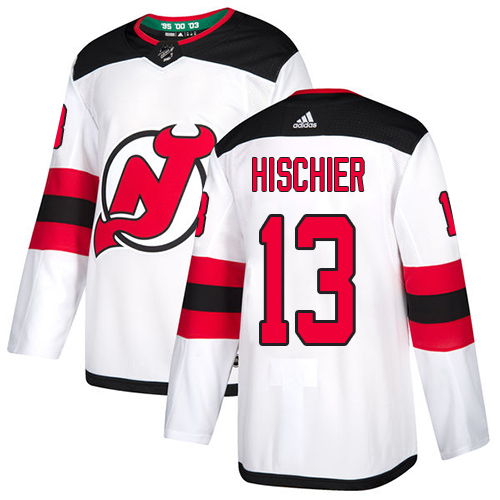 Adidas Devils #13 Nico Hischier White Road Authentic Stitched Youth NHL Jersey - Click Image to Close