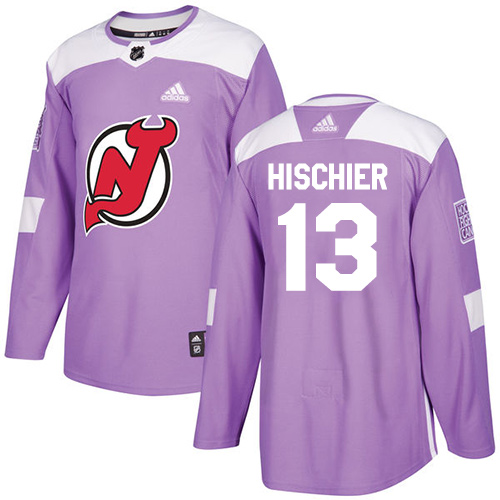 Adidas Devils #13 Nico Hischier Purple Authentic Fights Cancer Stitched Youth NHL Jersey - Click Image to Close