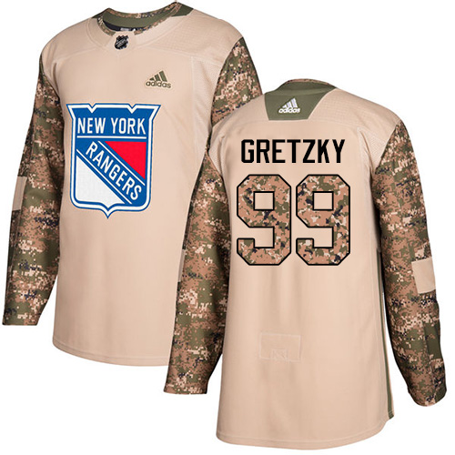 Adidas Rangers #99 Wayne Gretzky Camo Authentic 2017 Veterans Day Stitched Youth NHL Jersey - Click Image to Close