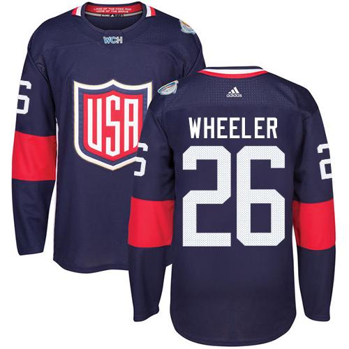 Team USA #26 Blake Wheeler Navy Blue 2016 World Cup Stitched Youth NHL Jersey - Click Image to Close