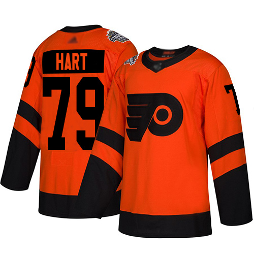 Adidas Flyers #79 Carter Hart Orange Authentic 2019 Stadium Series Stitched Youth NHL Jersey - Click Image to Close