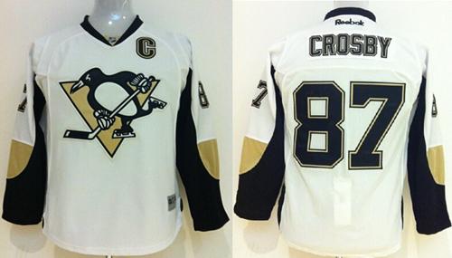 Penguins #87 Sidney Crosby White Stitched Youth NHL Jersey - Click Image to Close