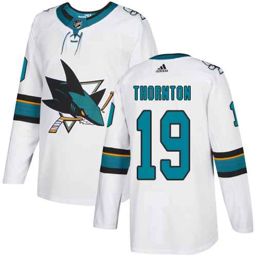 Adidas Sharks #19 Joe Thornton White Road Authentic Stitched Youth NHL Jersey - Click Image to Close