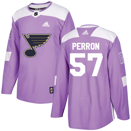 Adidas Blues #57 David Perron Purple Authentic Fights Cancer Stitched Youth NHL Jersey - Click Image to Close