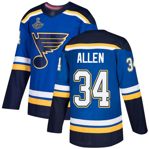 Blues #34 Jake Allen Blue Home Authentic Stanley Cup Champions Stitched Youth Hockey Jersey - Click Image to Close