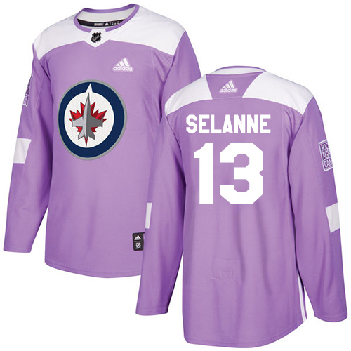 Adidas Jets #13 Teemu Selanne Purple Authentic Fights Cancer Stitched Youth NHL Jersey